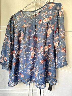 Floral Blue Women's Peasant Blouse